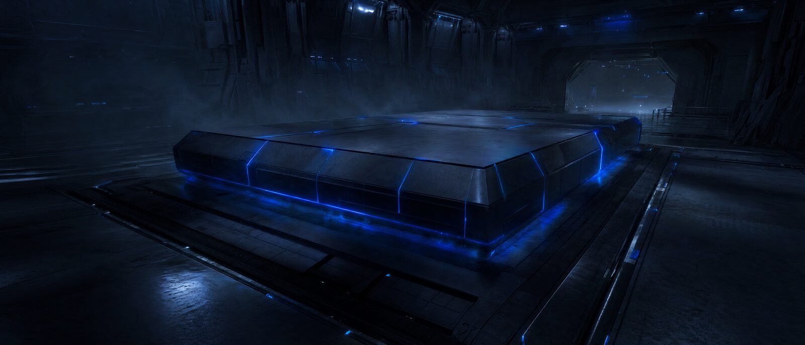 charged machine in a dark hangar